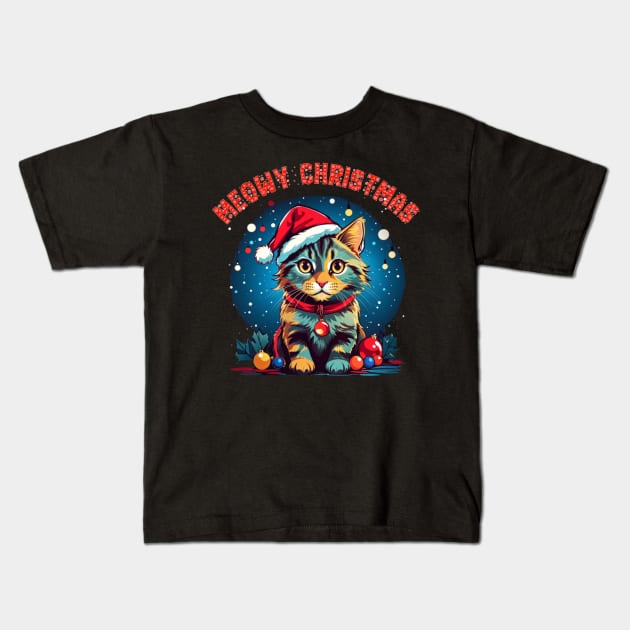 meowy catmas christmas cat Kids T-Shirt by sukhendu.12